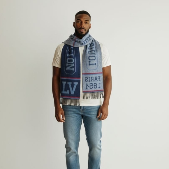 NIB Authentic Louis Vuitton Blue & Gray wool blend Scarf - Picture 2 of 10